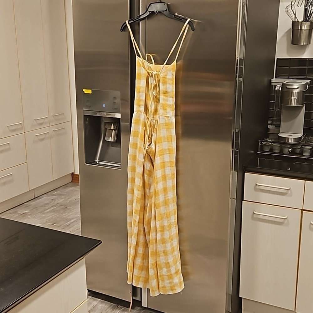 💕REFORMATION💕 Nia Linen Dress ~ Dandelion Check Yellow 12 NWT - Picture 7 of 13